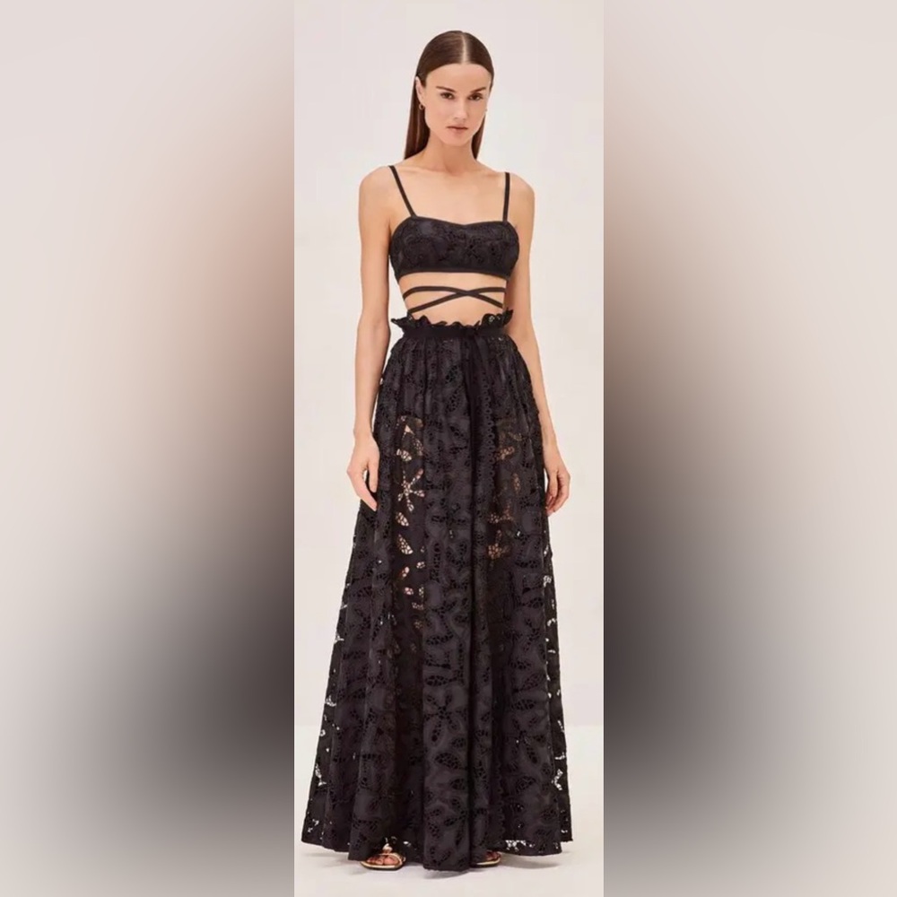 Alexis Dilara Broderie Black Lace Maxi Skirt